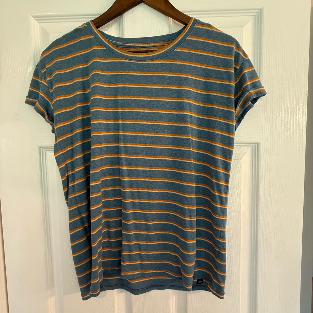 Prana Short Sleeve Top in Blue and Orange Stripes